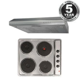 SIA 60cm 4 Zone Electric Hob /Solid Plate , Stainless Steel & Visor Cooker Hood Fan - London Houseware - 1