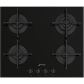 60cm 4 Burner Smeg Gas Hob Black on Glass - PV264B - Naamaste London Homewares - 1