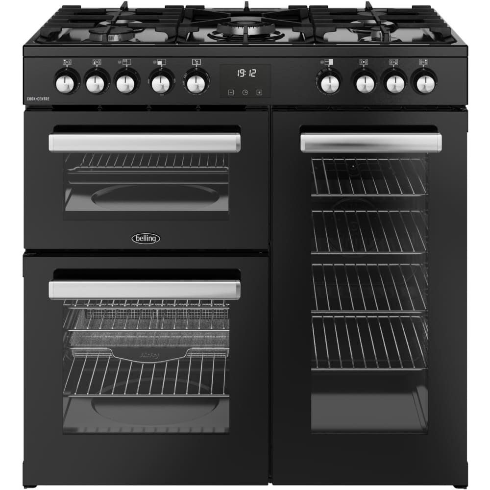 90cm Dual Fuel Belling Range Cooker, Black, A Rated - RCA COOKCENTRE 90DF - London Houseware - 1