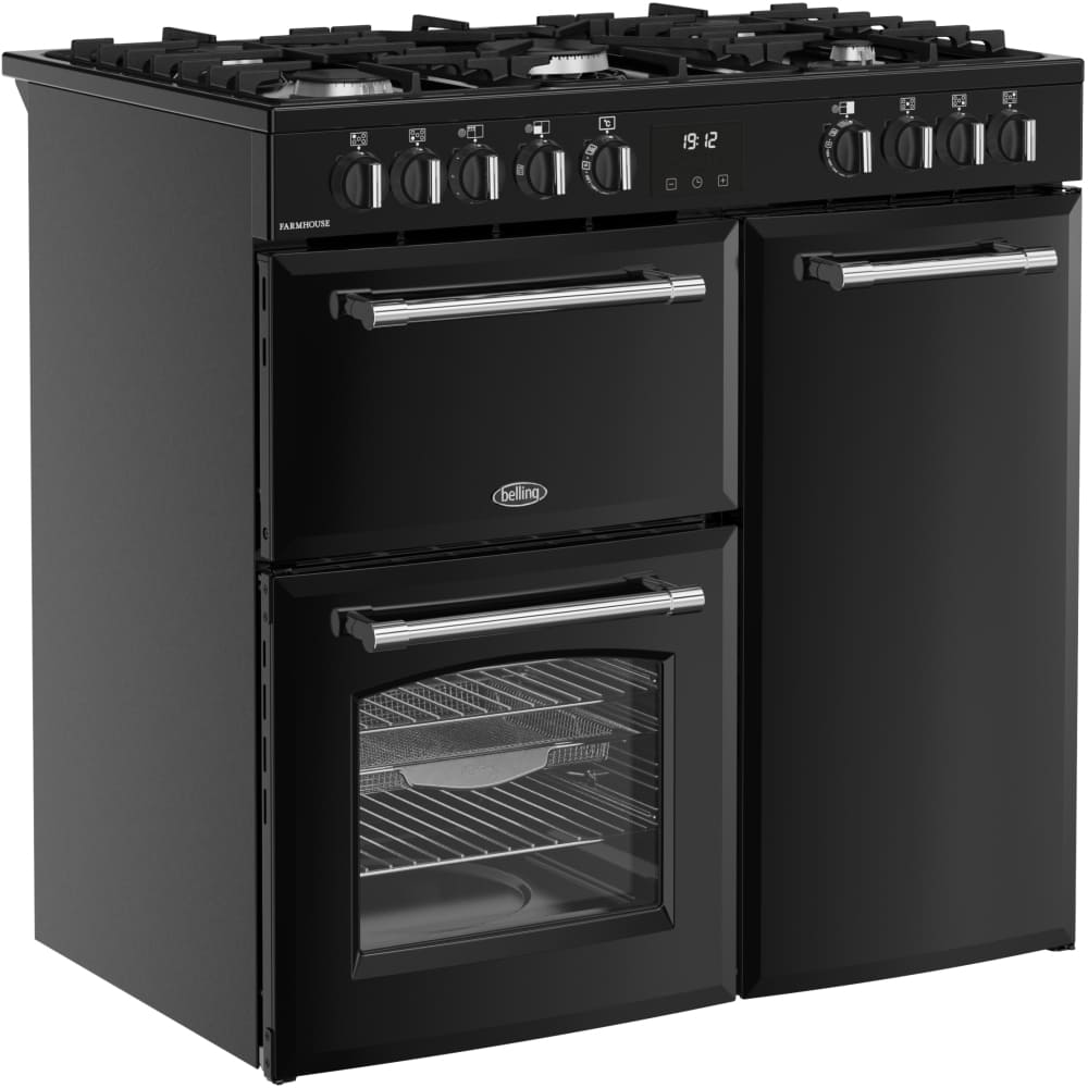 90cm Dual Fuel Belling Range Cooker, Black - Farmhouse 90DF - London Houseware - 5