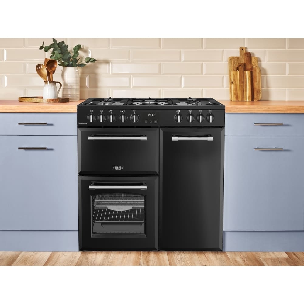 90cm Dual Fuel Belling Range Cooker, Black - Farmhouse 90DF - London Houseware - 11